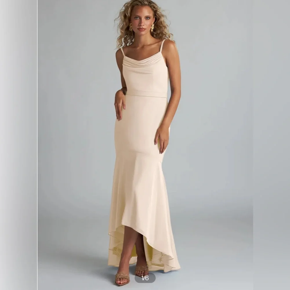 Azazie Ivory Spaghetti-Strap Fit-and-Flare Dress